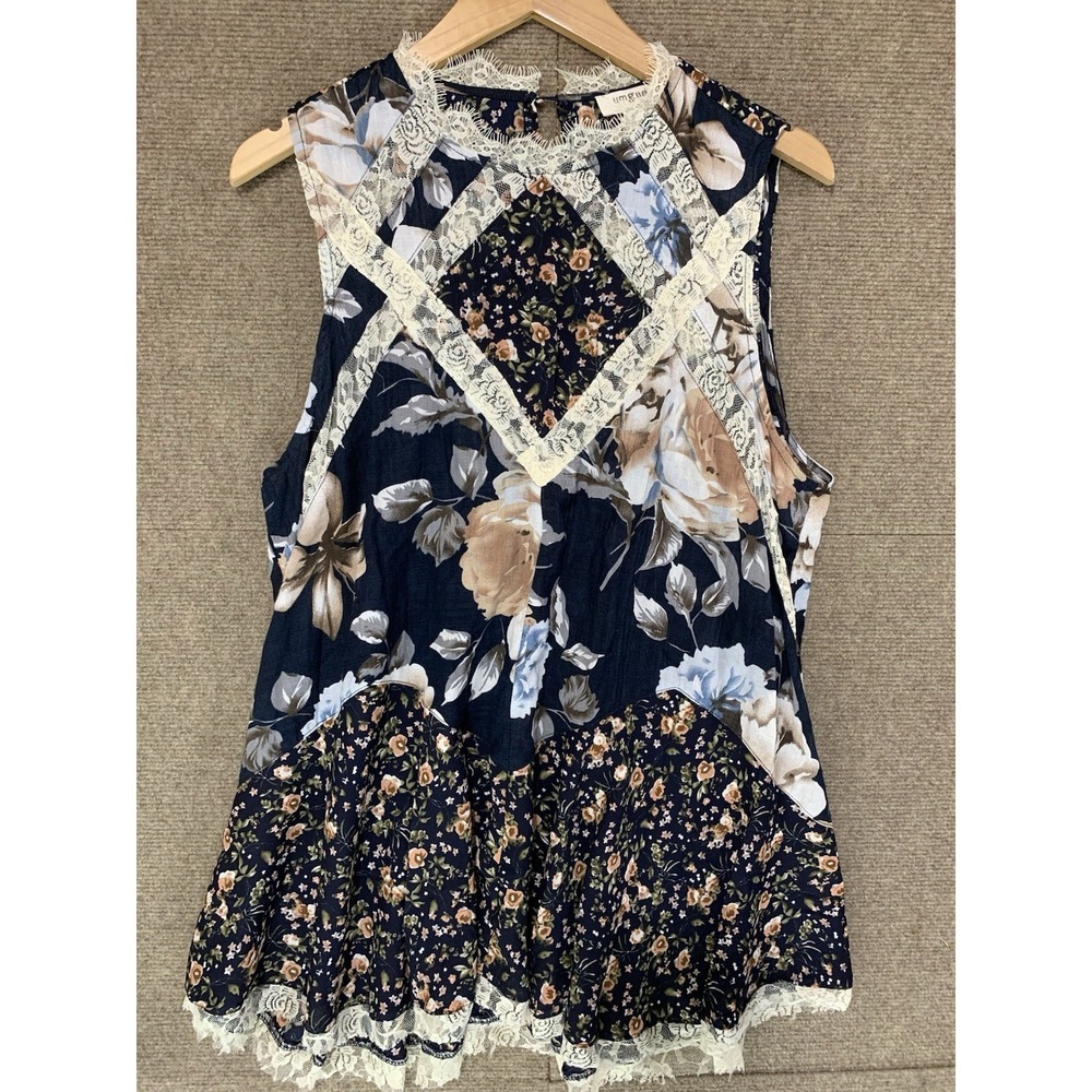 Umgee Women Patchwork Floral Lace Blouse Boho Cottagecore Fairycore Top L Whimsy